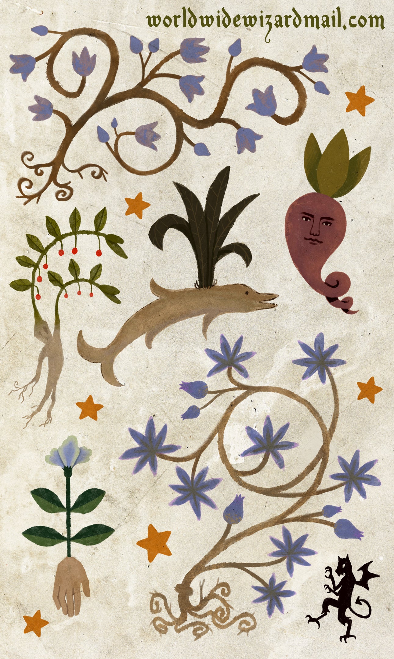 Medieval Botanical Sticker Sheet 3”x5”